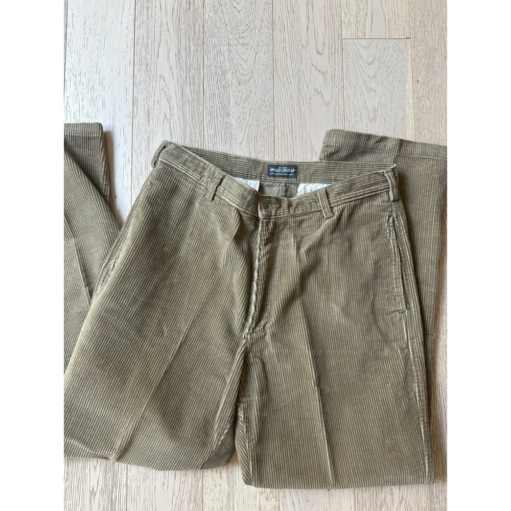Woolrich Mens Khaki Corduroy Pants Straight Leg 100% Cotton 34x32 1516